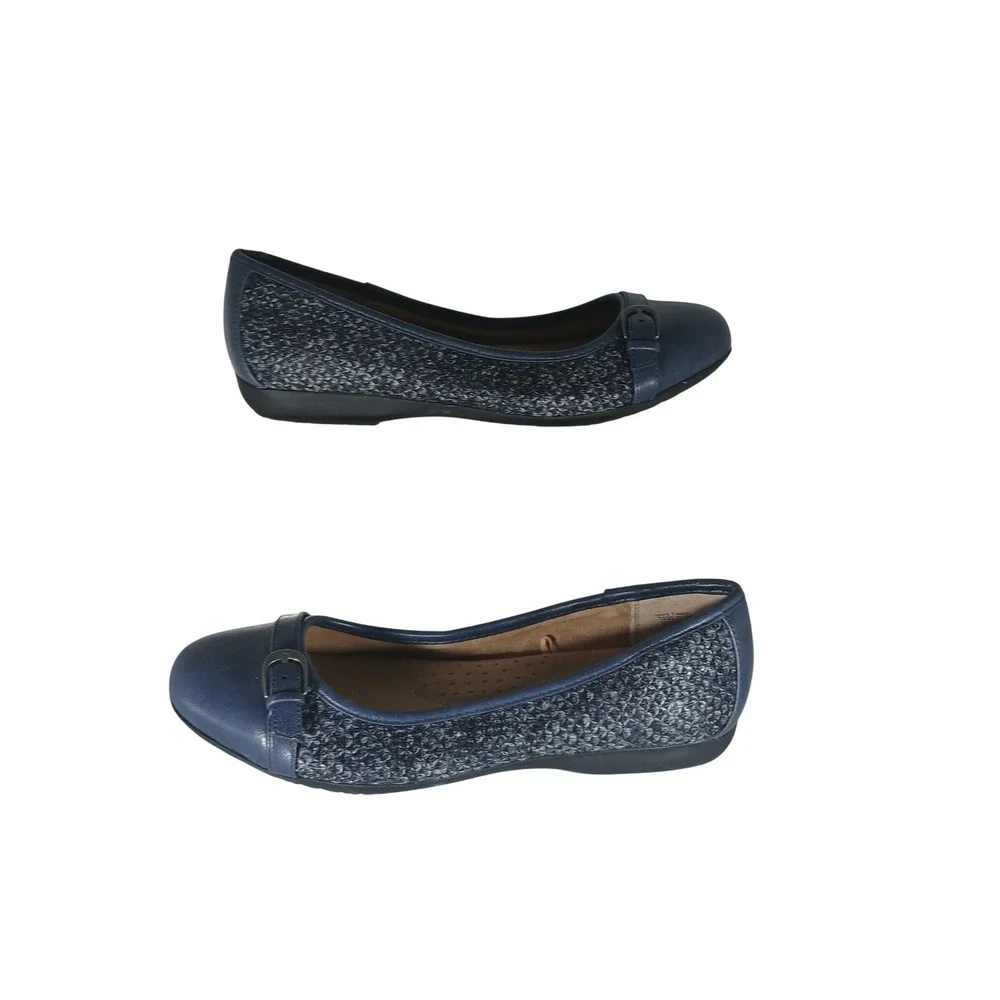 Croft‎ Barrow Ortholite Ballet Flats 7 Navy Blue Boucle Buckle Officecore Preppy
